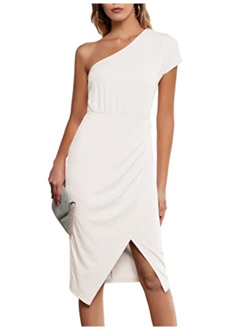 GRACE KARIN Womens Summer Bodycon Wrap Dress One Shoulder Slit Midi Dress