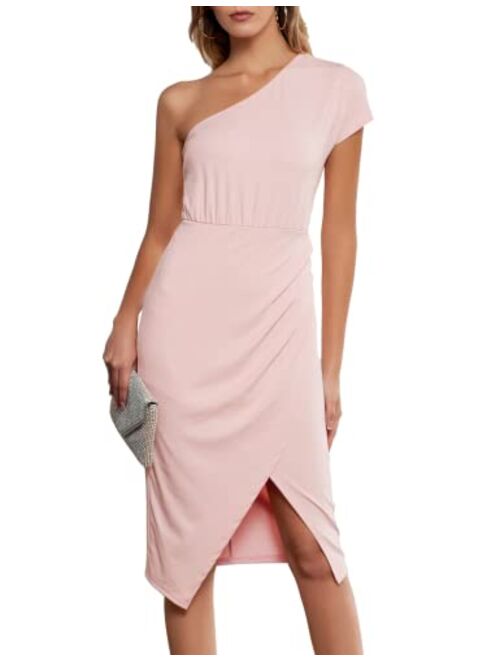 GRACE KARIN Womens Summer Bodycon Wrap Dress One Shoulder Slit Midi Dress