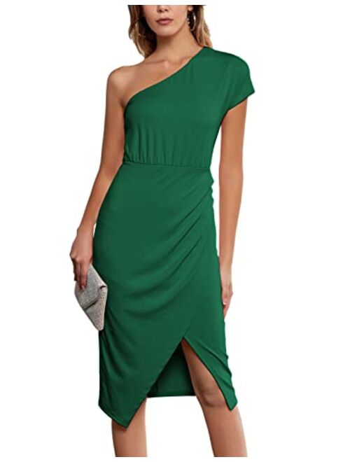 GRACE KARIN Womens Summer Bodycon Wrap Dress One Shoulder Slit Midi Dress