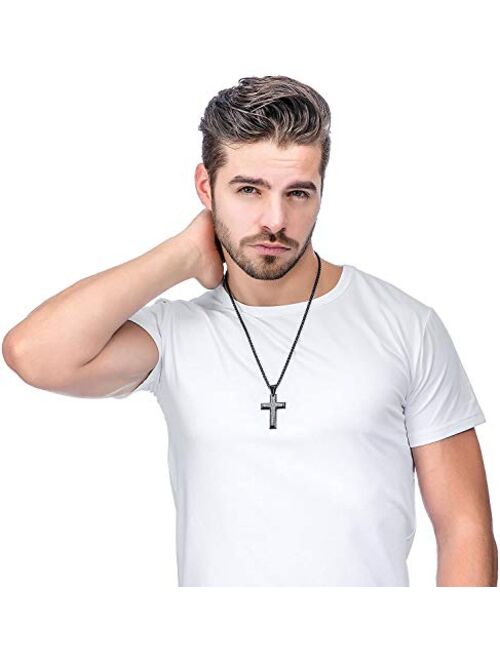 Jstyle 2Pcs Stainless Steel Black Dog Tag Cross Necklace Pendant Necklace for Men Lord's Prayer Necklace Military Tag with Rolo Chain Wheat Chain