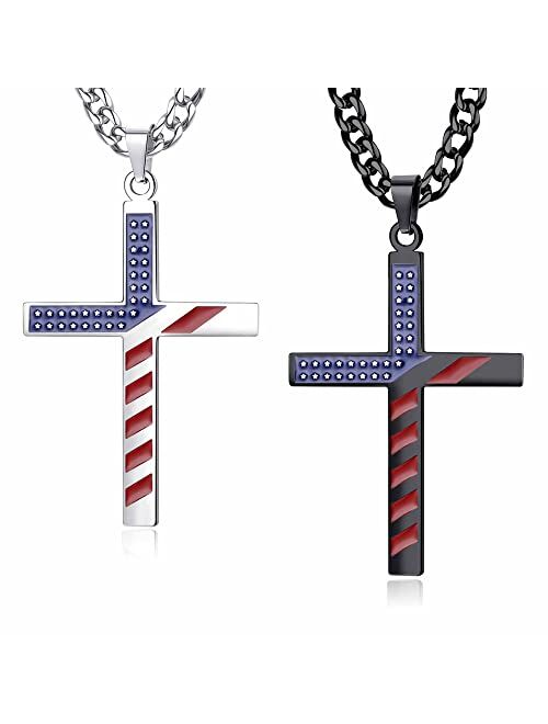 Jstyle 2 Pcs American Flag Cross Necklace for Men Stainless Steel Mens Cross Necklaces Religious Bible Verse Philippians 4:13 Pendant Necklace for Men Patriotic Jewelry G