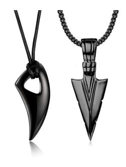 Jstyle 2Pcs Stainless Steel Pendant Necklace for Mens Spearpoint Arrowhead Wolf Teeth Pendant Chain Necklace Set