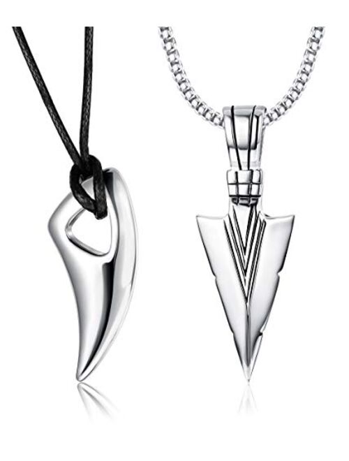 Jstyle 2Pcs Stainless Steel Pendant Necklace for Mens Spearpoint Arrowhead Wolf Teeth Pendant Chain Necklace Set