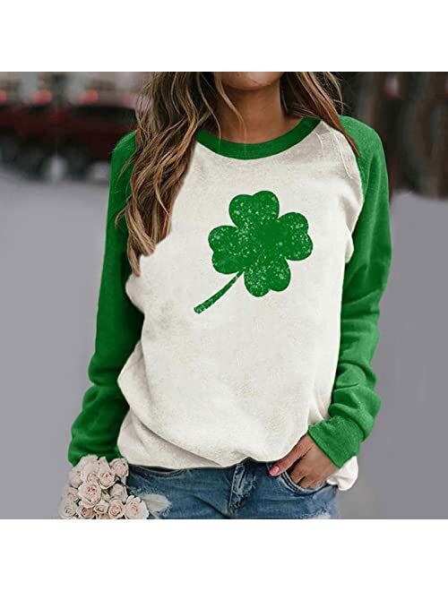 Generic Womens St Patrick Day Shirt Loose Long Sleeve Shamrock Graphic Sweatshirt Casual Lucky Irish Clover Print Pullover Tops