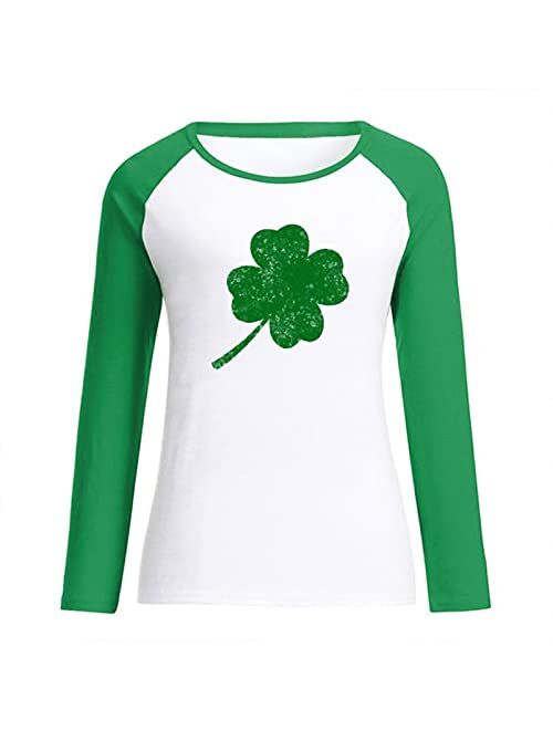 Generic Womens St Patrick Day Shirt Loose Long Sleeve Shamrock Graphic Sweatshirt Casual Lucky Irish Clover Print Pullover Tops