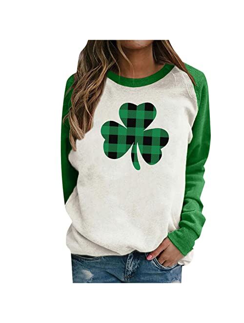 Generic Womens St Patrick Day Shirt Loose Long Sleeve Shamrock Graphic Sweatshirt Casual Lucky Irish Clover Print Pullover Tops