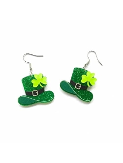 Colorful Bling St. Patrick's Day Earrings Irish Shamrock Acrylic Pendant Earrings Green Shamrock Pendant Exquisite Earrings for Women's Jewelry Gifts