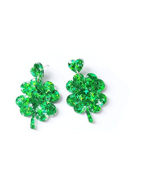 Colorful Bling St. Patrick's Day Earrings Irish Shamrock Acrylic Pendant Earrings Green Shamrock Pendant Exquisite Earrings for Women's Jewelry Gifts