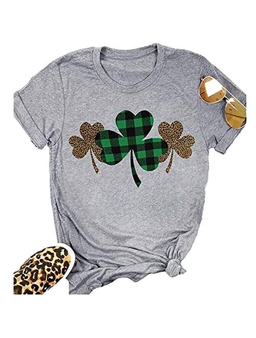 Beopjesk Womens St Patrick's Day Clover T-Shirt Blessed and Lucky Graphic Tees I'm One Lucky Mama Tops