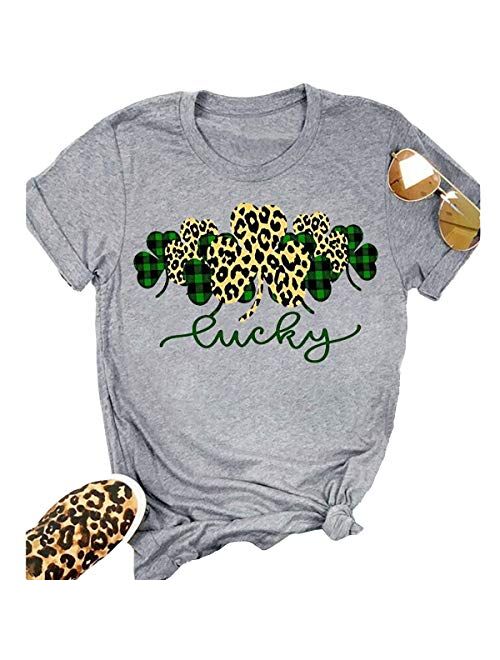 Beopjesk Womens St Patrick's Day Clover T-Shirt Blessed and Lucky Graphic Tees I'm One Lucky Mama Tops