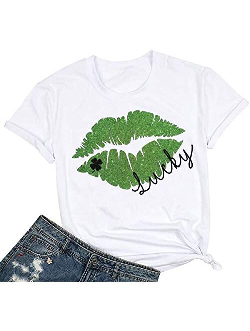 Beopjesk Womens St Patrick's Day Clover T-Shirt Blessed and Lucky Graphic Tees I'm One Lucky Mama Tops