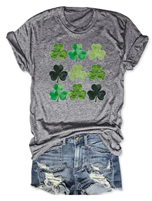 Beopjesk Womens St Patrick's Day Clover T-Shirt Blessed and Lucky Graphic Tees I'm One Lucky Mama Tops