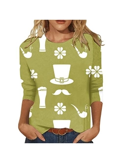 ZEFOTIM St Patricks Day Shirt Women 3/4 Sleeve Irish Shamrock Graphic Tees Funny Lucky Tshirts Floral Ruffle Blouse