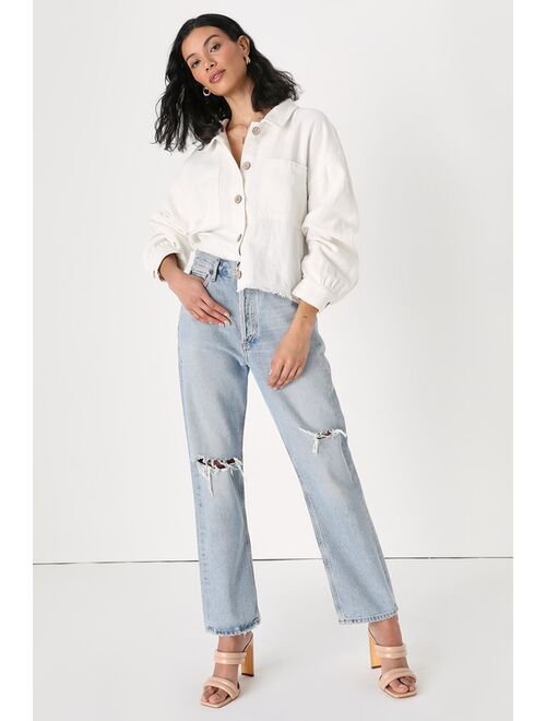 New Look Lulus Seasonally Perfect Ivory Button-Up Cropped Utility Jacket