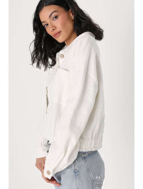 New Look Lulus Seasonally Perfect Ivory Button-Up Cropped Utility Jacket