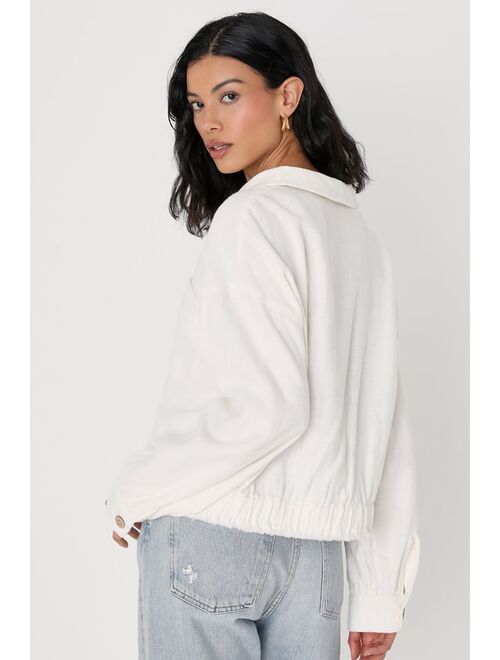 New Look Lulus Seasonally Perfect Ivory Button-Up Cropped Utility Jacket