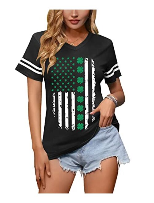 Spadehill St Patricks Day Women V-Neck Short Sleeve Summer T-Shirt