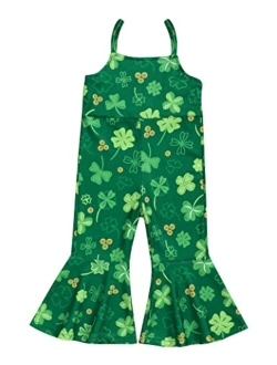 Sinda Toddler Baby Girl St. Patrick's Day Outfit Lucky Clover Print Sleeveless Bell-bottom Pants St.Patrick's Day Jumpsuit