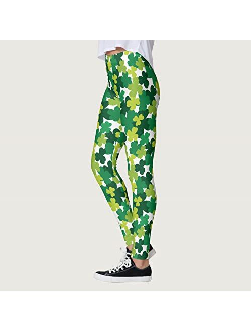 Gyouwnll Irish Clover Shamrock High Waist Tummy Control Leggings St. Patrick's Day Stretchy Tights Cute Sports Good Luck