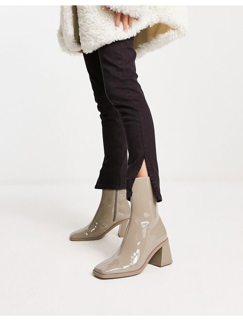 Monki vegan patent heeled boot in taupe