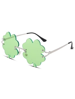 Bouryo St. Patricks Day Irish Shamrock Sunglasses Green Four Leaf Clover Leprechaun Costume Sunglasses