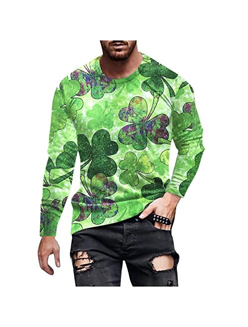 Zeiyignr St. Patrick's Day Men's Irish Clover Tops Lucky Shamrock Print Long Sleeve T-Shirts Casual Gym Fitness Muscle Shirt