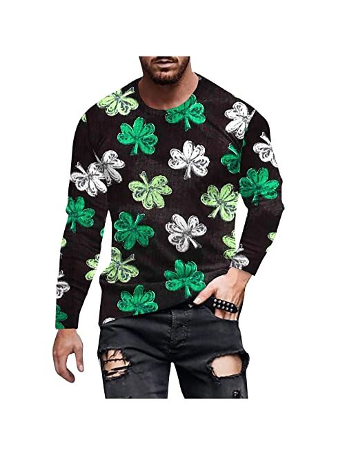 Zeiyignr St. Patrick's Day Men's Irish Clover Tops Lucky Shamrock Print Long Sleeve T-Shirts Casual Gym Fitness Muscle Shirt