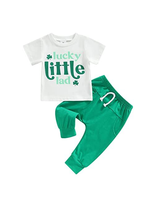 Cevoerf Toddler Baby Boy St Patricks Day Outfit Mr Lucky Charm Clover Short Sleeve T-Shirts Green Pants Summer Clothes