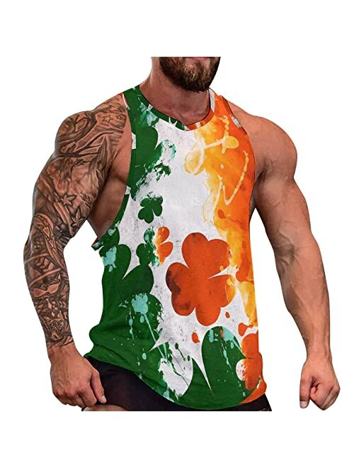 Generic Mens Casual St. Patrick's Day Shamrock Clover Tank Tops Summer Sleeveless Printed O Neck T-Shirt Muscle Workout Beach Shirts