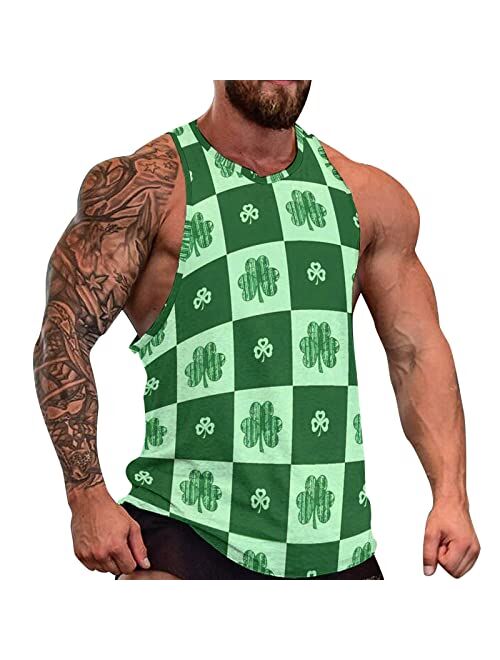 Generic Mens Casual St. Patrick's Day Shamrock Clover Tank Tops Summer Sleeveless Printed O Neck T-Shirt Muscle Workout Beach Shirts