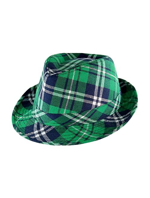 lycycse St Patricks Day Hat Leprechaun Costume Cap Irish Green Top Hat St Patrick Accessories Plaid Fedora hats