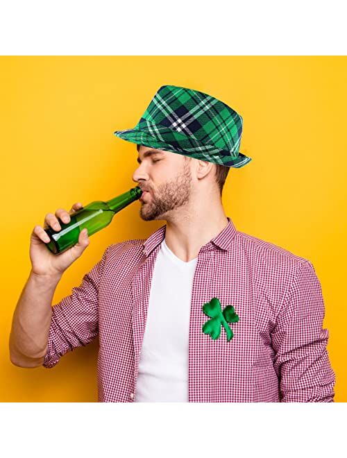 lycycse St Patricks Day Hat Leprechaun Costume Cap Irish Green Top Hat St Patrick Accessories Plaid Fedora hats