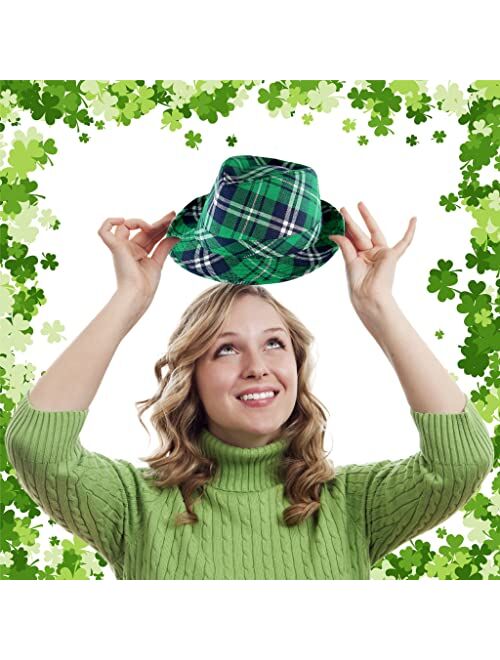 lycycse St Patricks Day Hat Leprechaun Costume Cap Irish Green Top Hat St Patrick Accessories Plaid Fedora hats