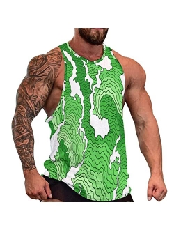 Generic Mens Summer St. Patrick's Day Beach Tank Top Loose Casual Sleeveless Tank Shirts Shamrock Full Printed Hawaiian Beach Tops