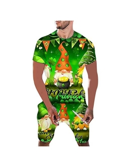 Dgoopd Men's Clover Irish St Patrick's Day T-Shirt and Shorts Two-Piece Set Short Sleeve Shirts Short Pants Outfit Tracksuit Set