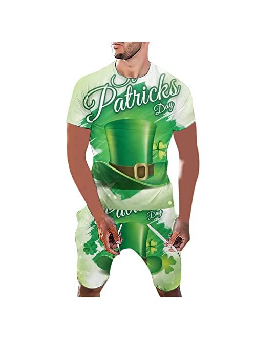 Dgoopd Men's Clover Irish St Patrick's Day T-Shirt and Shorts Two-Piece Set Short Sleeve Shirts Short Pants Outfit Tracksuit Set