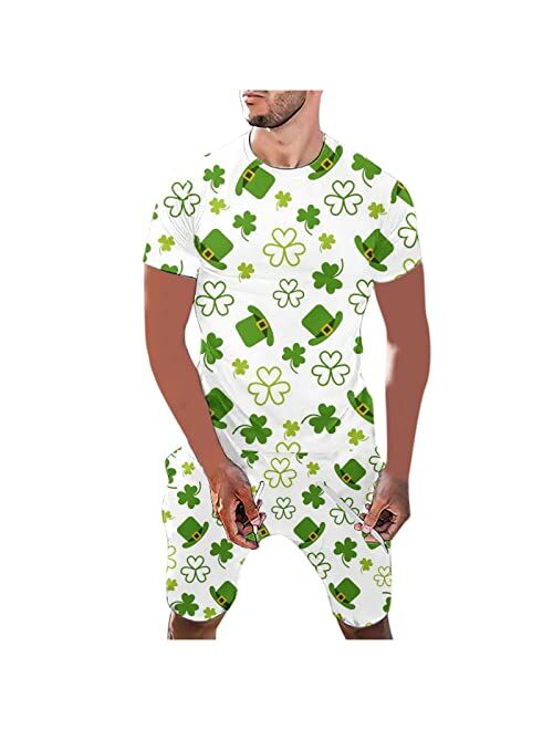 Dgoopd Men's Clover Irish St Patrick's Day T-Shirt and Shorts Two-Piece Set Short Sleeve Shirts Short Pants Outfit Tracksuit Set