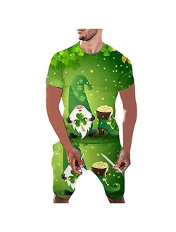 Dgoopd Men's Happy St. Patrick's Day T-Shirt Short Set Funny Clover Print Shirt and Short Pants Set Casual Workout Sets 2 Piece Suit