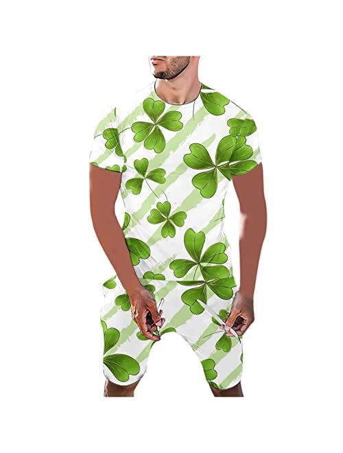 Dgoopd Men's Happy St. Patrick's Day T-Shirt Short Set Funny Clover Print Shirt and Short Pants Set Casual Workout Sets 2 Piece Suit