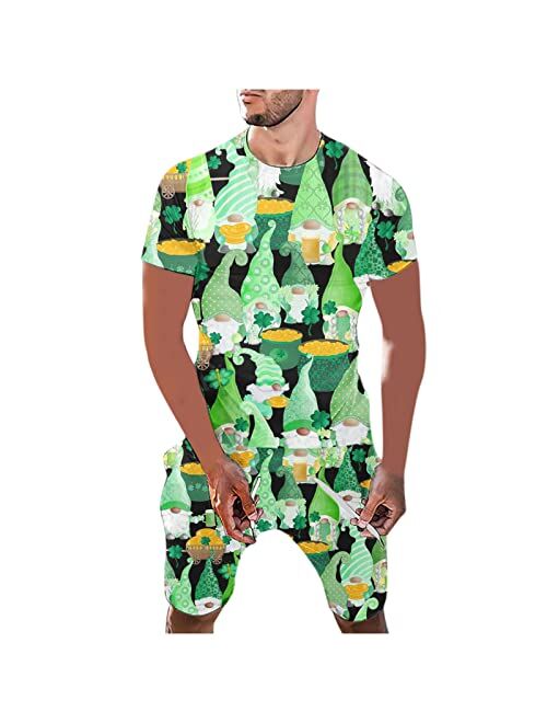 Dgoopd Men's Happy St. Patrick's Day T-Shirt Short Set Funny Clover Print Shirt and Short Pants Set Casual Workout Sets 2 Piece Suit