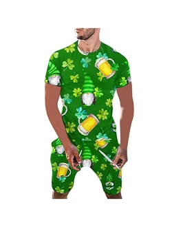 Dgoopd Sport Suit for Men Clover Irish St Patrick's Day T-Shirt and Shorts Two-Piece Set Short Sleeve Muscle Shirts Short Pants Set