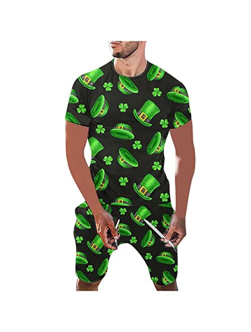 Dgoopd Sport Suit for Men Clover Irish St Patrick's Day T-Shirt and Shorts Two-Piece Set Short Sleeve Muscle Shirts Short Pants Set