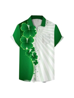 Generic Men's St. Patrick's Day Vintage Bowling Shirt Casual Short Sleeve Button Down Shirts Cute Shamrock Clover Beach Top