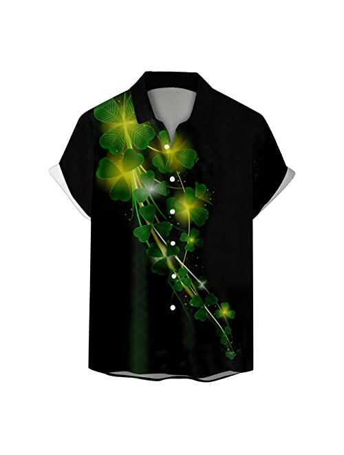 Generic Men's St. Patrick's Day Vintage Bowling Shirt Casual Short Sleeve Button Down Shirts Cute Shamrock Clover Beach Top