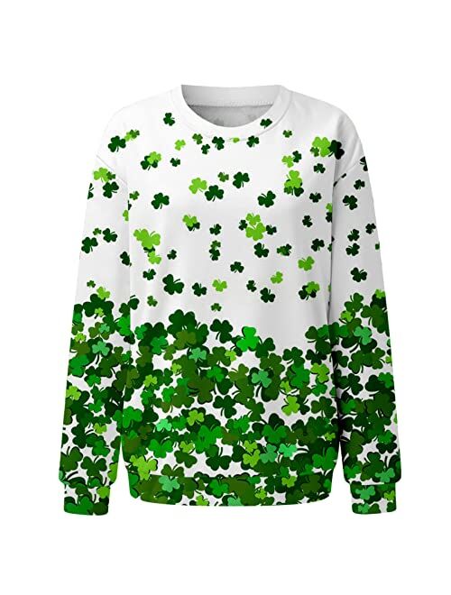 Wicvik St Patricks Day Shirt, Women's Four Leaf Clover Shirt Tops Long Sleeve Casual Shamrock T-Shirts Plus Size Loose Jumper