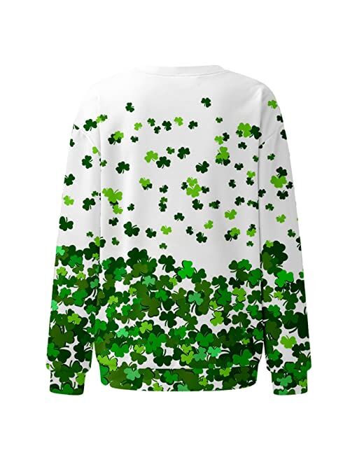 Wicvik St Patricks Day Shirt, Women's Four Leaf Clover Shirt Tops Long Sleeve Casual Shamrock T-Shirts Plus Size Loose Jumper