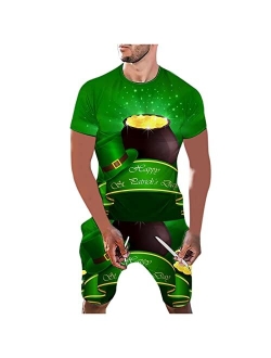 Dgoopd Men's Happy St. Patrick's Day T-Shirt and Shorts Set Short Sleeve Irish Green Shirt with Clover Slim Fit Sport Shirt Pant Set