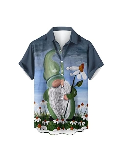 Generic St Patricks Day Shirt Men Button Down Short Sleeve Shirt Funny Irish Flag Clover Shirt Cute Gnomes Shamrock Vintage Shirt