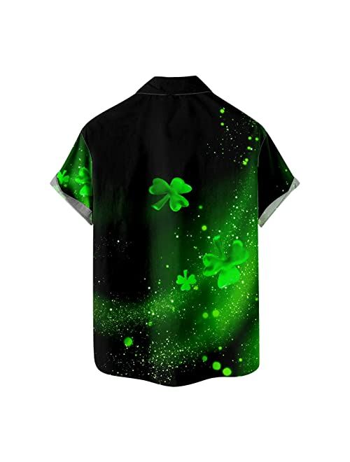 Generic St Patricks Day Shirt Men Button Down Short Sleeve Shirt Funny Irish Flag Clover Shirt Cute Gnomes Shamrock Vintage Shirt