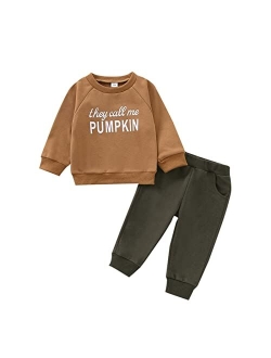 Sasaerucure Infant Toddler Baby Boy Halloween Outfits Long Sleeve Shirts Pumpkin Sweatshirt with Pants 2Pcs Fall Winter Clothes Set